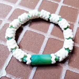Refreshing & Energizing! Soft Bangle Bracelet! Green Agate + White Howlite Beads